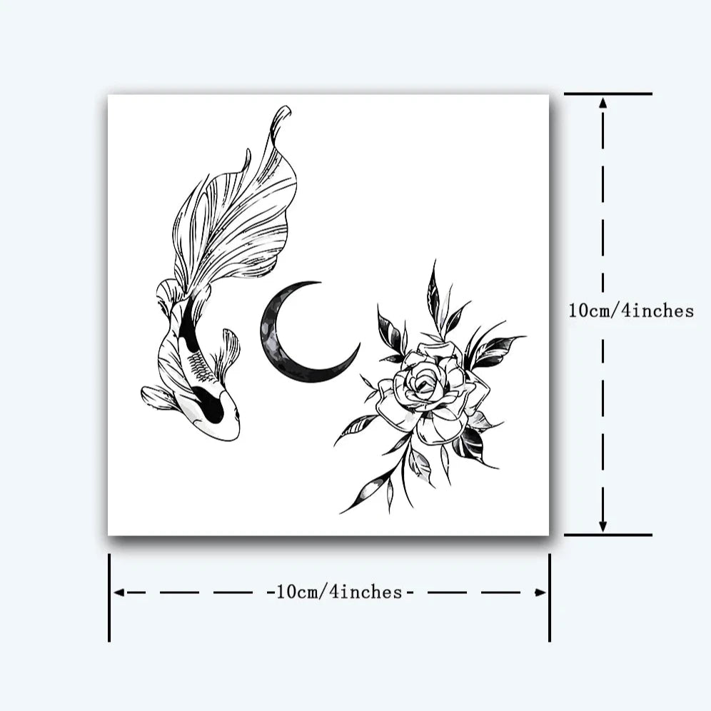 Fish, Moon and Rose Tattoo