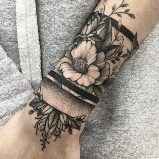 Black Band and Flowers Tattoo